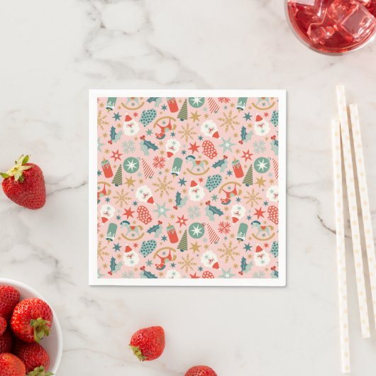 Serviette En Papier Noël Retro Pastel (En situation)