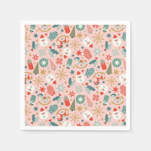 Serviette En Papier Noël Retro Pastel (Devant)