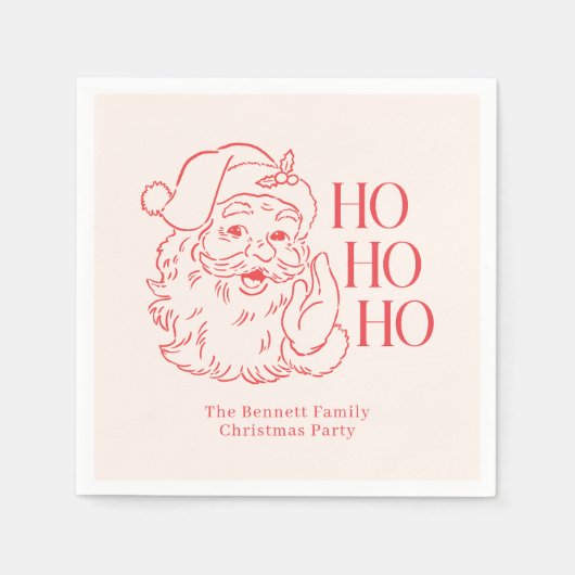 Serviette En Papier Noël Retro Père Noël "Ho Ho Ho Ho" (Devant)