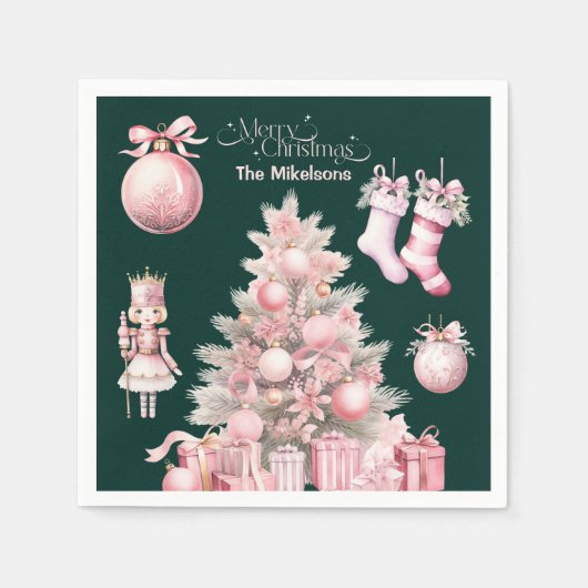 Serviette En Papier Noël rétro rose (Devant)