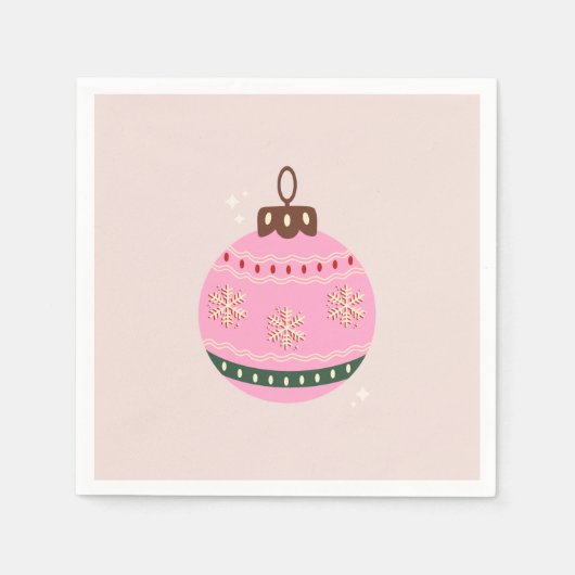 Serviette En Papier Noël Rétro Vacances rose Bauble (Devant)