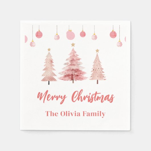 Serviette En Papier Noël rose (Devant)