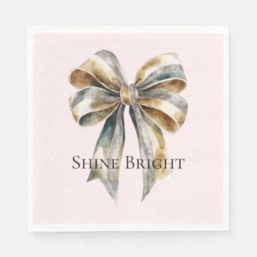 Serviette En Papier Noel rose rose Russe Vert Bow or (Devant)