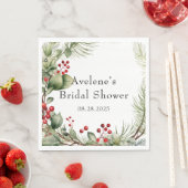 Serviette En Papier Noël Rouge Berries Pine Fête des mariées Wreath (En situation)