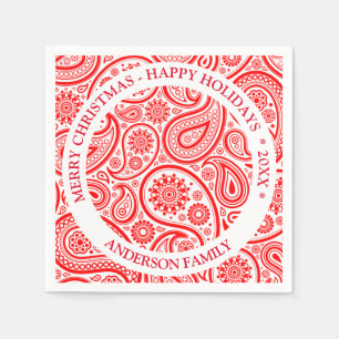 Serviette En Papier Noël rouge et blanc vintage paisley motif