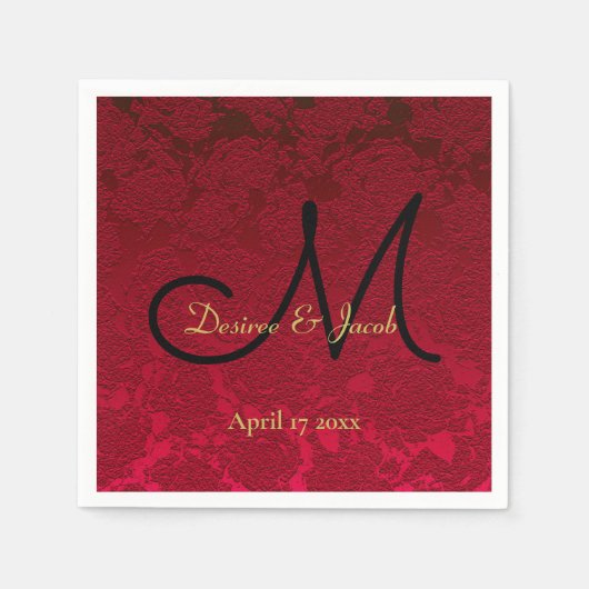Serviette En Papier Noël Rouge Or Noir Mariage d'hiver Monogramme (Devant)