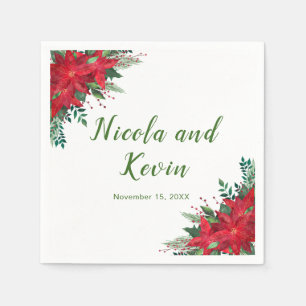 Serviette En Papier Noël Rouge Poinsettia Fleurs Mariage