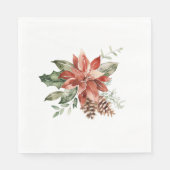 Serviette En Papier Noël Rouge Poinsettia Pine Cônes vert (Devant)