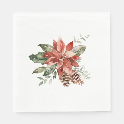 Serviette En Papier Noël Rouge Poinsettia Pine Cônes vert (Devant)