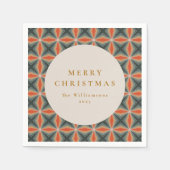 Serviette En Papier Noël Rouge Vert Mi-Siècle Étoiles Personnalisé (Devant)