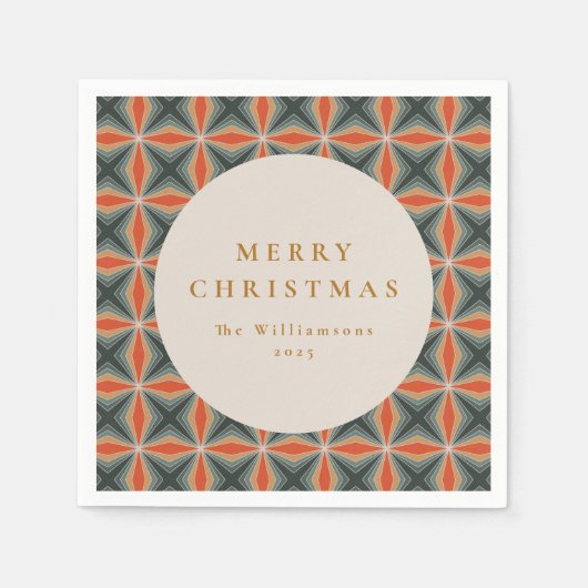 Serviette En Papier Noël Rouge Vert Mi-Siècle Étoiles Personnalisé (Devant)