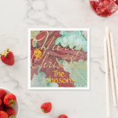 Serviette En Papier Noël Rouge Vert or Pointsettia (En situation)