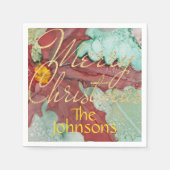 Serviette En Papier Noël Rouge Vert or Pointsettia (Devant)