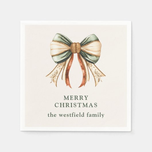Serviette En Papier Noël Ruban Personnalisé Joyeux Noël (Devant)