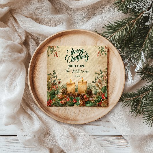Serviette En Papier Noël Rustique à la bougie Pinecone