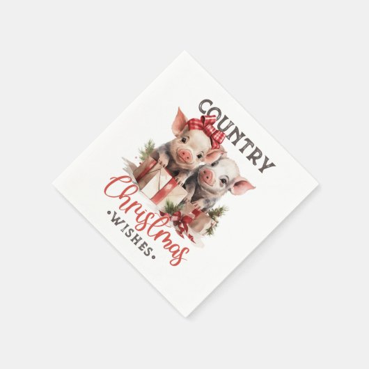 Serviette En Papier Noël rustique Pays Souhaite Joli Cochon (Coin)
