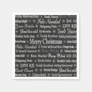 Serviette En Papier Noël Salutations Multiples Langues Noir