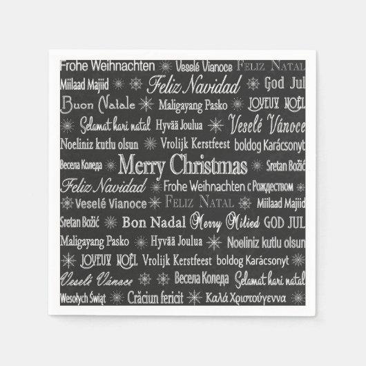 Serviette En Papier Noël Salutations Multiples Langues Noir (Devant)