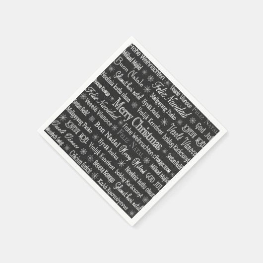 Serviette En Papier Noël Salutations Multiples Langues Noir (Coin)