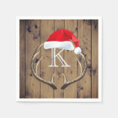 Serviette En Papier Noël Santa Hat Reindeer Antlers Monogramme (Devant)