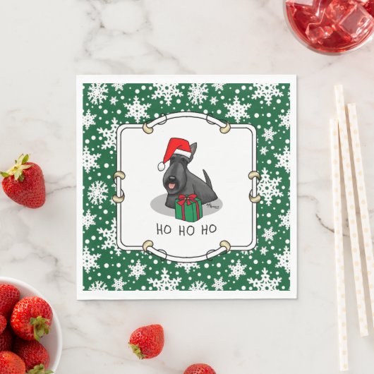 Serviette En Papier Noël Santa Hat Scottish Terrier (noir) mignonne (En situation)
