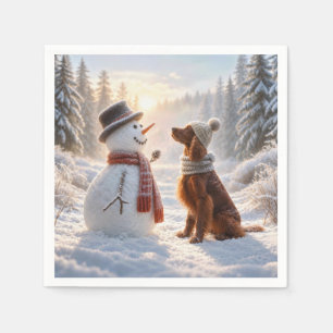 Serviette En Papier Noël Setter Irlandais Avec Bonhomme de Neige
