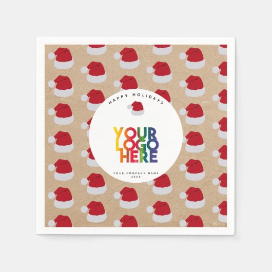 Serviette En Papier Noël Simple Business Logo Santa Hat Kraft (Devant)
