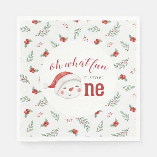 Serviette En Papier Noël Snowman Holly Premier anniversaire (Devant)