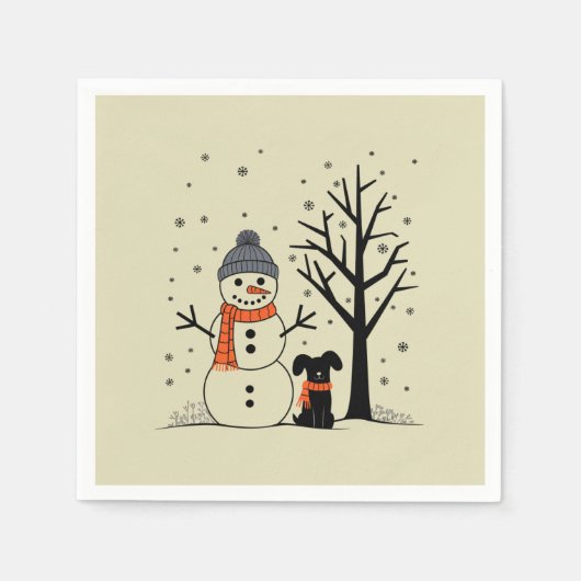 Serviette En Papier Noël Snowman Xmas Chien hiver (Devant)