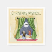 Serviette En Papier Noël Souhaite Mignonne Enfant & Kitty Chat Noël (Devant)