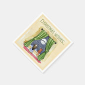 Serviette En Papier Noël Souhaite Mignonne Enfant & Kitty Chat Noël (Coin)