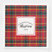 Serviette En Papier Noël Tartan Plaid Nom de famille Année (Devant)