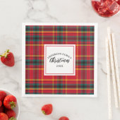 Serviette En Papier Noël Tartan Plaid Nom de famille Année (En situation)