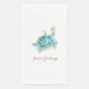 Serviette En Papier Noël Tortue de mer Aquarelle Mer & Salutations
