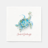 Serviette En Papier Noël Tortue de mer Aquarelle Mer & Salutations (Devant)
