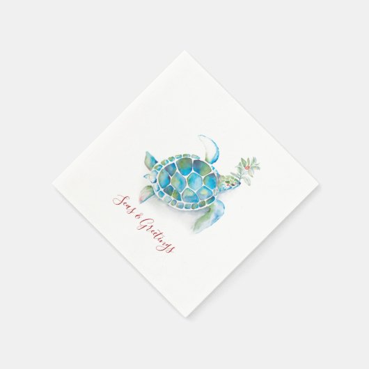 Serviette En Papier Noël Tortue de mer Aquarelle Mer & Salutations (Coin)