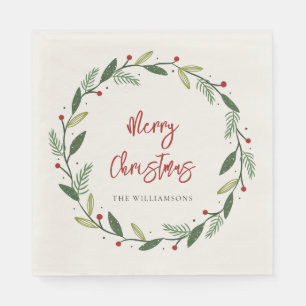 Serviette En Papier Noël Vacances Botanique Script Papier de famille