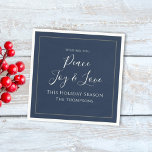 Serviette En Papier Noël Vacances Elégante Paix Joie Amour Simple<br><div class="desc">Ce design est composé de Noël, moderne, élégant, traditionnel minimaliste d'hiver bleu marine, chic police de script de calligraphie minimale, moderne écriture manuscrite, classique nom de famille contemporain, modèle de typographie lunaire, avec élégant florissant vintage motif, la paix joie et l'amour dire, un cocktail de Noël de vacances, dîner, serviette...</div>