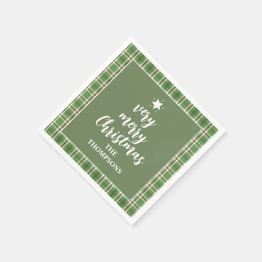 Serviette En Papier Noël Vacances Simple Vacances Vertes Plaid Mignonn (Coin)