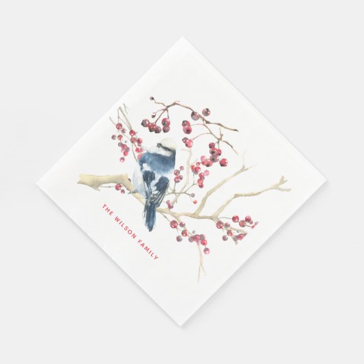 Serviette En Papier Noël Verdure w Oiseau - Vacances personnalisées (Coin)