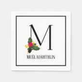 Serviette En Papier Noël Vert Élégant Monogramme Lettre M Papier (Devant)