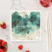 Serviette En Papier Noël Vert Or Blanc Arbres (En situation)