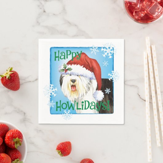 Serviette En Papier Noël Vieux anglais Sheepdog Naples (En situation)