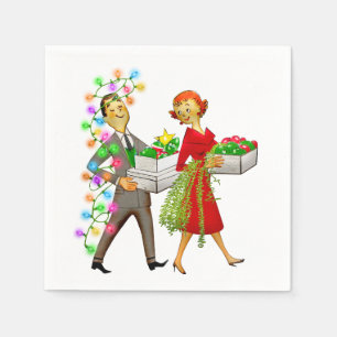 Serviette En Papier Noël vintage couple des années 50