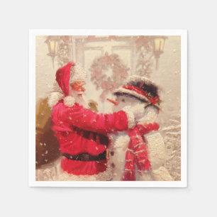 Serviette En Papier Noël vintage du Père Noël Snowman