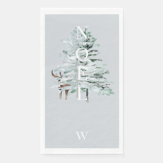 Serviette En Papier Noel Woodland Deer Monogramme Hiver Bleu Vacances (Devant)