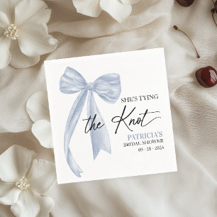 Serviette En Papier Nœud Bleu Poussiéreux Elle Attache le Nœud Récepti
