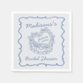 Serviette En Papier Nœud Bleu Rétro Cœur Coquette Gâteau Baby Shower M (Devant)