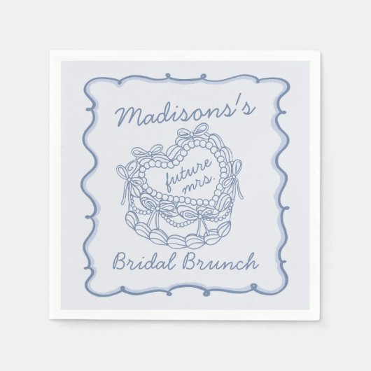 Serviette En Papier Nœud Bleu Rétro Cœur Coquette Gâteau Mariage Petit (Devant)
