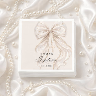 Serviette En Papier Nœud de baptême Coquette avec Perle